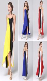 New Arrival 2016 Whole Ladies Causual Clothing Summer Dress Sleeveless Sexy Color Block Irregular Stripe Women s Maxi Dresses3011847