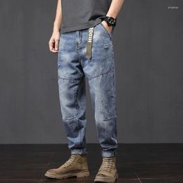 Men's Jeans Brand Man Jean Loose Fit Light Blue Hip Hop Distressed Ripped Men Streetwear Pants Original Patch Denim Trousers