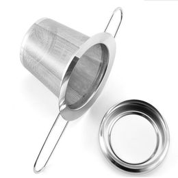 100pcs 304 Stainless Steel Teapot Tea Philtre Strainer With Foldable Handle Folding Loose Leaf Infuser Basket Lid Cap Metal