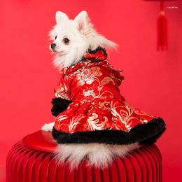 Dog Apparel Chinese Year Clothes Pet Tang Suit Cheongsam Winter Plush Embroidery Coat Jacket Spring Festival Dogs Cats Costume