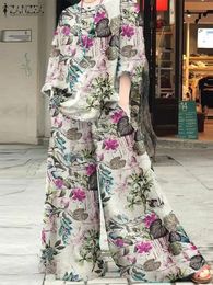 ZANZEA Bohemian Printed Suit Women Autumn 2PCS Long Sleeve Blouse And Wide Leg Trousers Casual Floral Matching Sets Oversize 240514