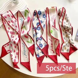 Scarves 5pcs/set Series Silk Satin Scarf Women Cloth Hair Bands Headdress Accessories Lady Ribbon Neck Ties For Bag Handle