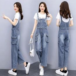 Women's Jeans Denim One-pieces Wide-leg Pants Women's Fashion Trend 2024 Autumn Cowboy Overalls Women Loose Korean Bib