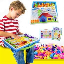296/352/592pcs Mushroom Nail DIY Handmade Toys Montessori Educational Toys Intelligent 3D Puzzle Game Jigsaw Board Gifts