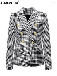 Women's Suits 2024 Vintage Double-Breasted Houndstooth Jackets Blazer For Women Wear To Work Office Outfits Autumn Winter Outerwears Blazers