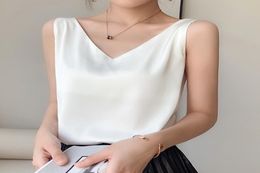 Women Silk TShirt Tops Strap Halter V Neck Basic Cami Sleeveless Satin Silk Tank Top Summer Camisole Plus Size7185787