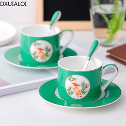 Mugs Creative Christmas Elk European Ceramic Coffee Cup And Saucer Afternoon Tea Bone China Mug With Spoon 200ML