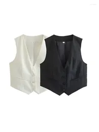 Women's Vests Women V Neck Single Breasted Short Vest Office Lady Sleeveless Chic White Suit Business Slim Waistcoat Tops