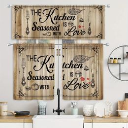 Curtain 3pcs Farmhouse Country Rustic Tableware Text Red Heart Interesting Print Home Living Room Curtains Cafe Dining Shade Cloth