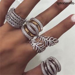 Handmade Big Finger ring White Gold Filled Full 250pcs Diamond Engagement Wedding Band Rings For Women men Jewelry Ntkha