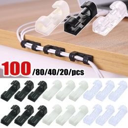 100/80/40/20pcs Self-Adhesive Cable Organizer Cord Winder Management Clips Data Telephone Line Wire Holder Desktop Organization