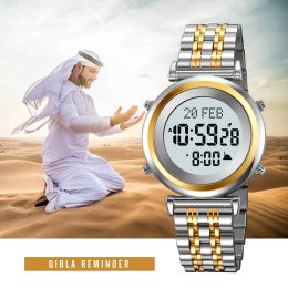 SKMEI 2139 Muslim Azan Digital Watch Mens Back Light Waterproof Steel Hijri Islamic Wristwatch Prayer Qibla Compass Alarm Clock