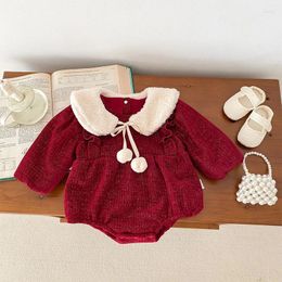 Girl Dresses 0-24Months Born Baby Romper Dress Red Long Sleeve Thicken Warm Princess Clothing Winter Fashion Cute Jumpsuit