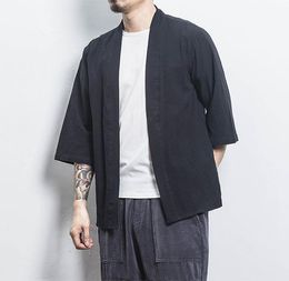 2019 Cotton Linen Shirt Jackets Men Chinese Streetwear Kimono Shirt Coat Men Linen Cardigan Jackets Coat Plus Size 5XL4078365