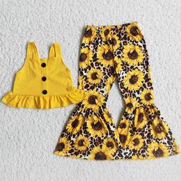 Clothing Sets Fashion Baby Girls Clothes Short Sleeve Top Bell Pants SunFlower Boutique Kids Children Outfits Wholesale