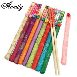 Chopsticks Aomily 10 Pairs/Set Natural Bamboo Traditional Vintage Handmade Chinese Dinner Eco-friendly Hashi Individual Wrapped