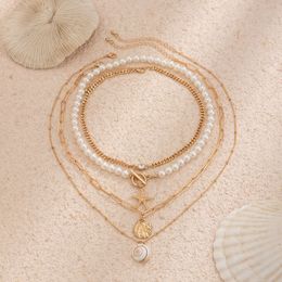 Beach Jewelry Beaded Imitation Pearl Starfish Shell Vacation Necklace