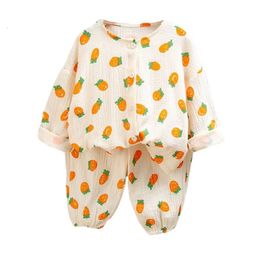 Baby Boys Girls Suit Clothes Kids Muslin Cotton Home Wear Outfit Set ThreeQuarter Sleeves TopsPants Soft Pyjamas 2PC 07T 240515