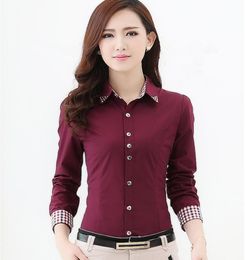 Europe Russia spring autumn women Career wear Office blouse tops Shirt Long Sleeve red white Korean lady Slim Cotton Blend Formal 9821730