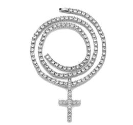Pendant Necklaces Cross Pendant Hip Hop Necklace 4mm Moissanite Diamond Tennis Chain 925 Silver for Women Men Jewelry