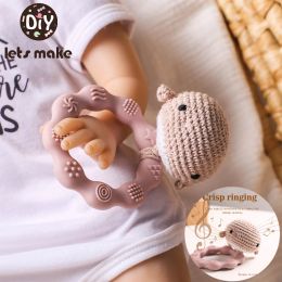 1PC Crochet Animal Octopus Rattle Toy Soother Bracelet Wood Teether Ring Baby Product Mobile Pram Crib Wooden Toys Newborn Gifts