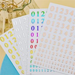 5pcs 3D Random Mix Colour Number Set Nail Art Stickers Holographic 0-9Number Nail Decal Gold/Silver Self-Adhesive Manicure Slider