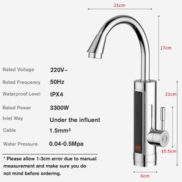 3300W 220V Instant Electric Water Heater Kitchen Faucet Tap LED Ambient Light Temperature Display Bathroom Instant Heating Tap