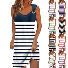 Casual Dresses Women's Elegant Youthful Pullover Sleeveless Beach Simple Printed Slim-Type Vestidos Cortos