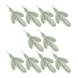 Decorative Flowers 10pcs 25cm 3D Artificial Pine Branches With Snow Flakes 3-forks Twigs Christmas Tree Wreath Decor Year Party Wedding