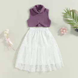 Clothing Sets Toddler Baby Girls 2pcs Skirt Clothes Set Summer Infant Sleeveless Turtleneck Vest With Dots Mesh Long Children Outfit