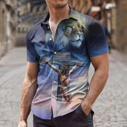 Men's Casual Shirts Men Fashion Easter Digital 3d Printed Short Sleeve Lapel Button Down Shirt Top Ropa Hombre