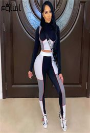 FQLWL Patchwork Ladies Tracksuit Female 2 Two Piece Set Women Outfits Bodycon Crop Top Leggings Sweat Suit Matching Sets Female Y0625631445