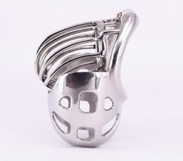 Male Cock Cage with Scrotum Testicle Pouch Stainless Steel Arc Penis Ring Metal Devices Bondage Restraints Gear Sex Toy6303256