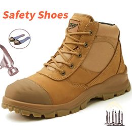 steel toe cap with safety shoes for work latest genuine leather work boots man high ankle with zip 240511
