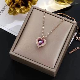 Party Favor Fashionable Ocean Heart Titanium Steel Colorful Crystal Necklace Pendant For Wedding Valentine's Day Girl Birthday Favors