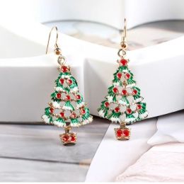 Christmas Crystal Snowman Earrings Enamel Snowflake Socks Pendant Necklaces for Women Girls Xmas 2024 New Year Jewellery Gifts