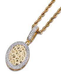 Mens Necklace Hip Hop Jewellery Iced Out Oval Pendants Zircon Designer Necklaces 18k Gold Silver Plated Chain Punk Rock Fashion Wome8459409