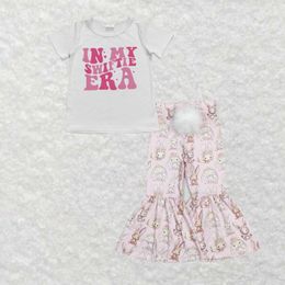 Clothing Sets Wholesale Baby Girls Clothes Easter White Short-sleeved Top With Letters Flower Fur Ball Tail Pink Trousers