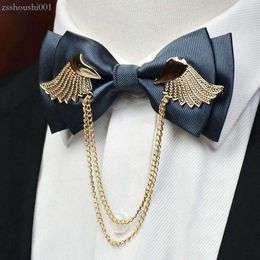 Bow Ties 2023 Designers Brand Metal Golden Wings Tie For Men Party Wedding Butterfly Fashion Casual Double Layer Bowtie 5e07