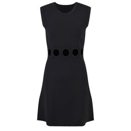 Summer Black Solid Colour Dress Sleeveless Round Neck Short Casual Dresses Y4W09228001
