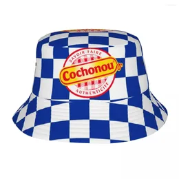 Berets C-Cochonous Bucket Hat Summer Blue Grid Vintage Fisherman Hats For Men Women Foldable Travel Hiking Caps Hawaii Design Visor