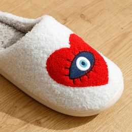 New Home Women's Slippers winter Warm Houseshoes Evil Eye Style Fuzzy Comfy Heart Flat Sole Funny Flip Flops Women Shoes