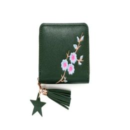 Plum Blossom Embroidery Small Wallet Ladies Mini Tassel Wallet Cute Girl Short Zipper Lovely Pu Leather Coin Purse Card Holder