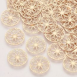 20pcs Flower of Life Charms Brass Links Connectors Etched Metal Embellishments For Bracelet DIY Jewellery Making Finding 13x0.3mm