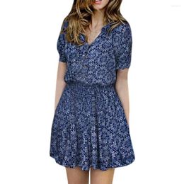 Casual Dresses Dress Summer Women Floral Print V-Neck Short Sleeve Mini Bohemian Party Beachwear Ladies Clothing