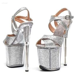 Sandals 20cm/8inches Leecabe Bling Sequins Women Summer Fashion Open Toe High Heels Shoes Fe 65d