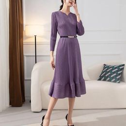 Casual Dresses Miyake Pleated Bud Dress 2024 Fall Winter Women Fashion Loose Causal Style Long Sleeves Plus Size