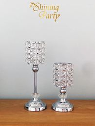 Candle Holders K9 Crystal Cylinder Holder Silver Ornament Candlestick Wedding Centrepiece Home Party Christmas Decoration