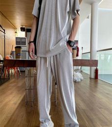 Ice Silk Casual Suit Male Ins Brand Straight Pleated Sports Pants Summer Thin Section Handsome Drape Mens Clothing 2206176413219