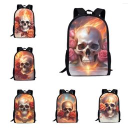 School Bags Floral Skull With Fire 3D Printed For Kids Boys Book Bag Women Casual Large Capacity Daily Backpack Mochila